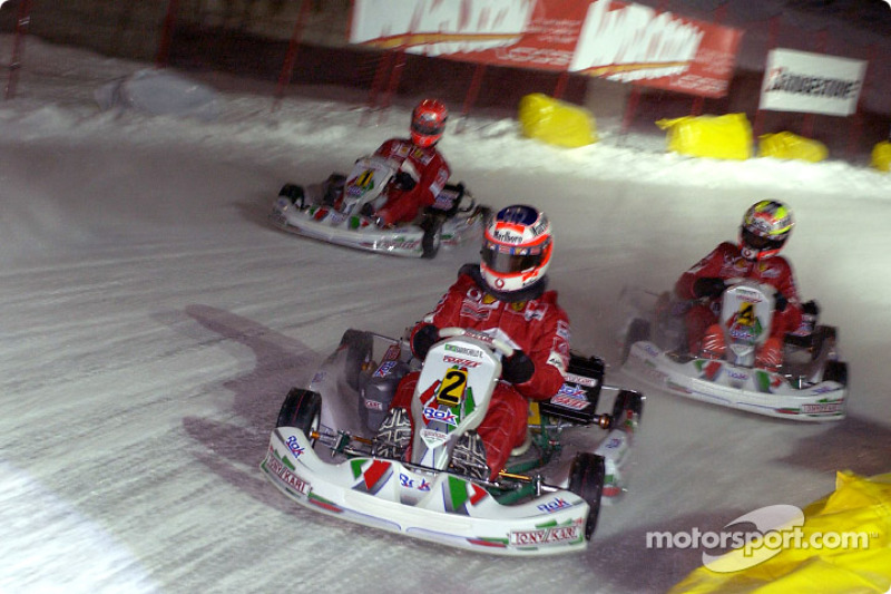 kart race: Rubens Barrichello, Luciano Burti ve Michael Schumacher