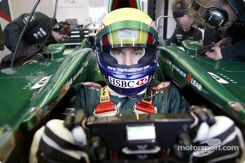 Mark Webber during the new Jaguar R4 shakedown test at Ford's Proving Ground in Lommel, Belgium