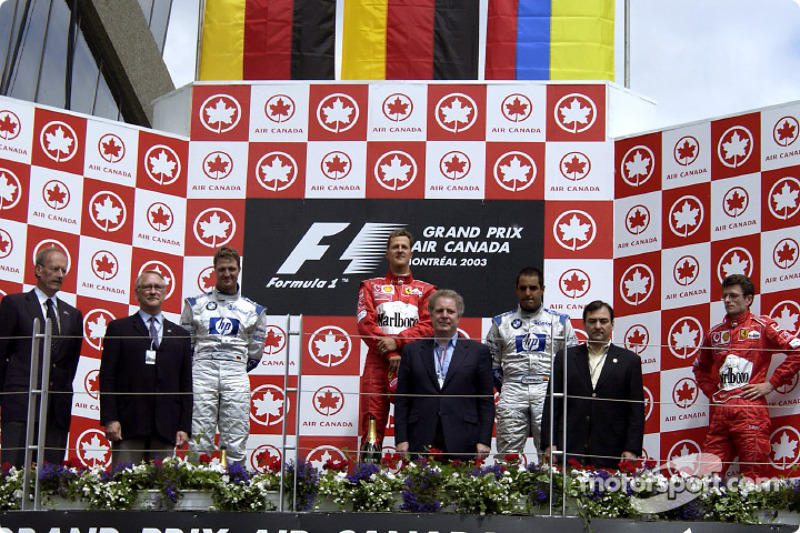 Podyum: Yarış galibi Michael Schumacher, Ralf Schumacher ve Juan Pablo Montoya