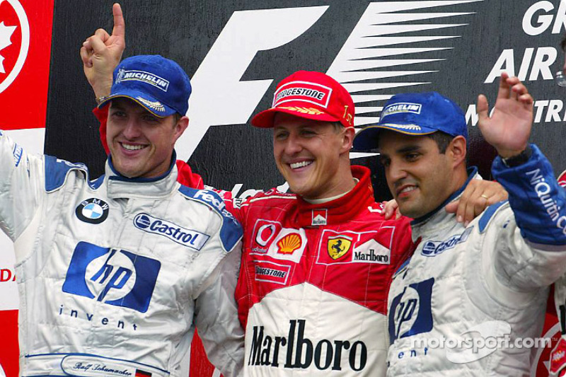 2003: 1. Михаэль Шумахер, 2. Ральф Шумахер, 3. Хуан-Пабло Монтойя