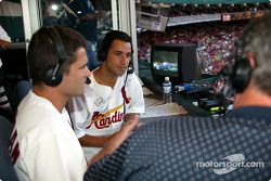 Visit at a St. Louis Cardinals baseball game: Gil de Ferran and Helio Castroneves