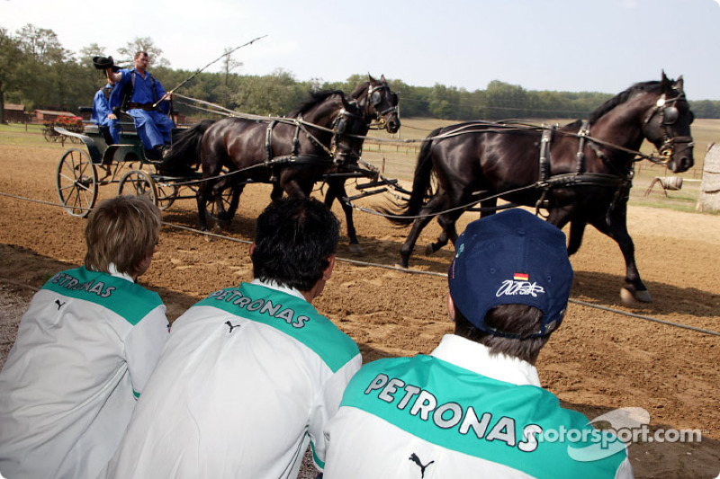L'équipe Sauber visite un parc équestre hongrois typique : Nick Heidfeld et Heinz-Harald Frentzen