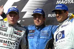 Podium: race winner Fernando Alonso with Kimi Raikkonen and Juan Pablo Montoya