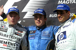 Podium: race winner Fernando Alonso with Kimi Raikkonen and Juan Pablo Montoya