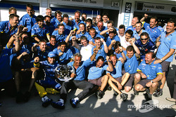 Race winner Fernando Alonso celebrates with Flavio Briatore