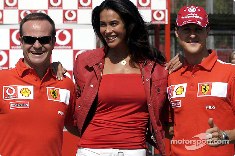 Vodafone scooter cup: Rubens Barrichello, Megan Gale and Michael Schumacher