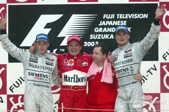 2003: 1. Rubens Barrichello, 2. Kimi Raikkonen, 3. David Coulthard