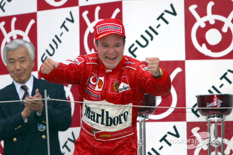 Podium: race winner Rubens Barrichello