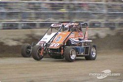 Danny Lasoski battles past Davey Ray on the 37th round for second and sets his site on the Kruser in Saturday night's 18th Annual O'Reilly Chili Bowl Midget Nationals