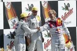 Podium: race winner Gary Paffett with Christijan Albers and Mattias EkstrÃ¶m