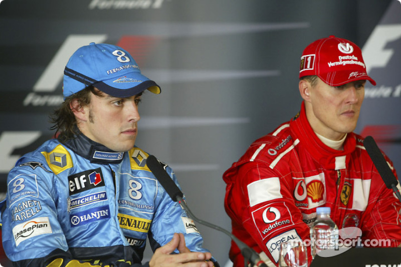 Conferencia de prensa: ganador de la carrera Michael Schumacher y segundo lugar Fernando Alonso