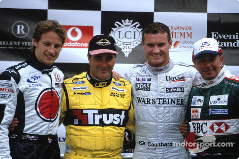 Jenson Button, Nigel Mansell, David Coulthard en Martin Brundle zijn van de partij