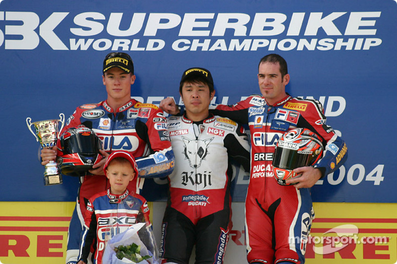 Podium: Noryiuki Haga, James Toseland y Régis Laconi