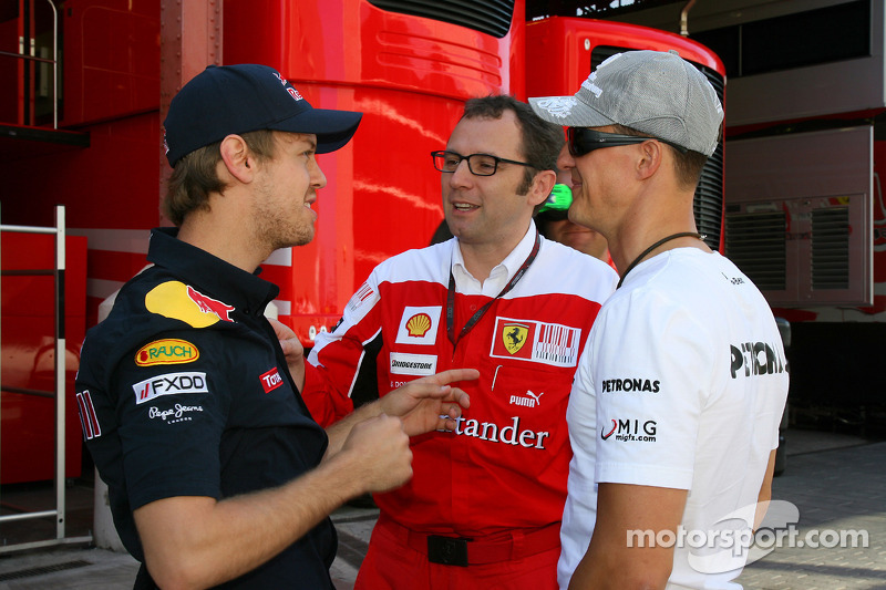 Sebastian Vettel, Red Bull Racing with Stefano Domenicali Ferrari General Director and Michael Schumacher, Mercedes GP