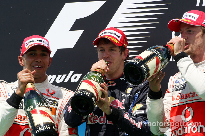 Podium: 1. Sebastian Vettel, 2. Lewis Hamilton, 3. Jenson Button