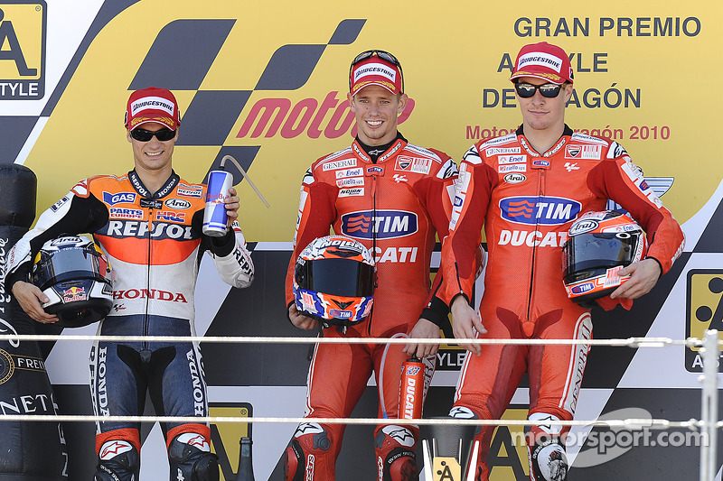 Podio: 1º Casey Stoner, 2º Dani Pedrosa, 3º Nicky Hayden
