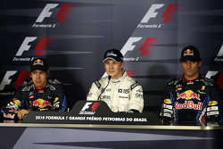 Press conference: pole winner Nico Hulkenberg, Williams F1 Team, with second place Sebastian Vettel, Red Bull Racing and third place Mark Webber, Red Bull Racing