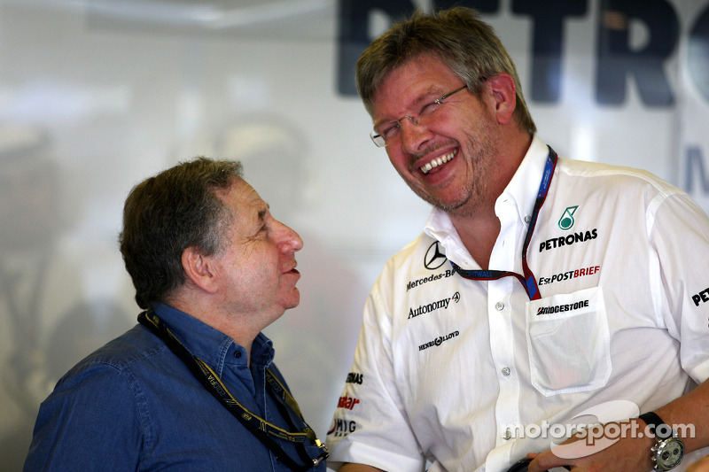 Jean Todt, Presidente de la FIA y el jefe de equipo Ross Brawn, Mercedes GP