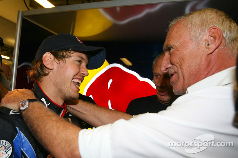 Sebastian Vettel, Red Bull Racing en Dietrich Mateschitz, eigenaar Red Bull