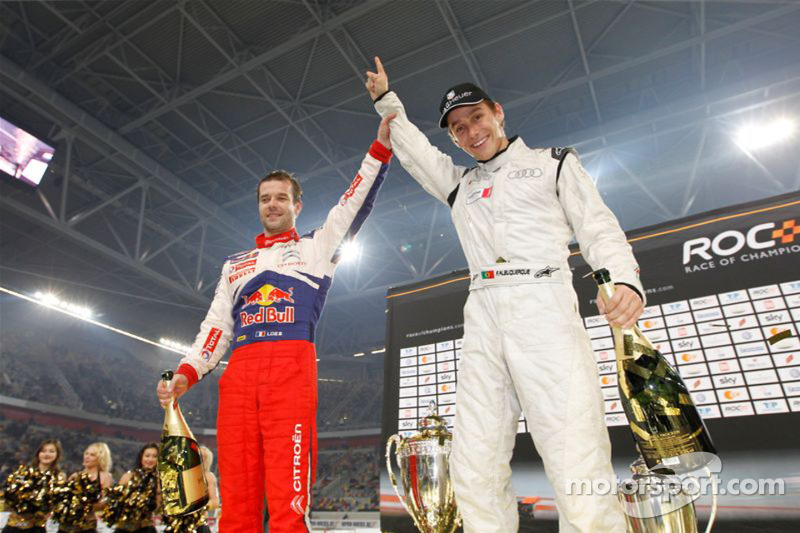 Podio: Ganador de la Carrera de Campeones Filipe Albuquerque y el segundo lugar Sébastien Loeb