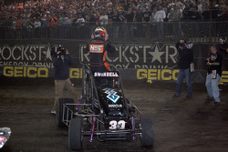 Kevin Swindell celebrates winning the Lucas Oil 25th Chili Bowl