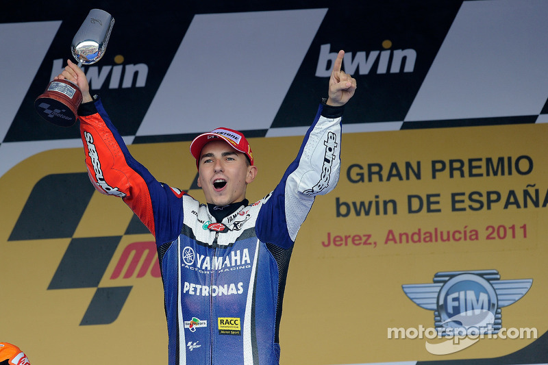 Podium : Jorge Lorenzo, Yamaha Factory Racing, fête sa victoire