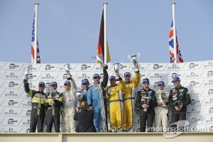 FLM podium: class winners #95 Pegasus Racing Formula Le Mans Oreca - 09: Mirco Schultis and Patrick Simon, second place Jens Petersen, Elton Julian and Christian Zugel, third place John Hartshorne, Stephen Keating and Phillip Keen