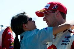 Sébastien Bourdais celebrates with his fiancé Claire Ragot