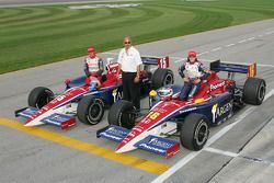 Front row: pole winner Danica Patrick and Buddy Rice with Bobby Rahal