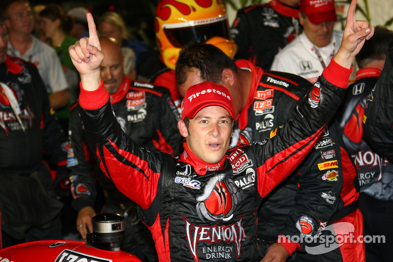 Victory lane: race winner Marco Andretti celebrates