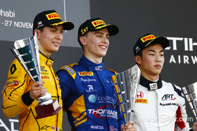 Podium : le vainqueur Jake Hughes, DAMS; le deuxième, Jack Aitken, Arden International; le troisième, Nirei Fukuzumi, ART Grand Prix