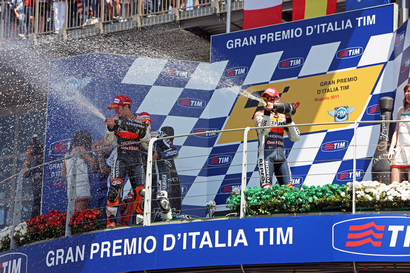 Podio: 1º Jorge Lorenzo, 2º Andrea Dovizioso, 3º Casey Stoner,