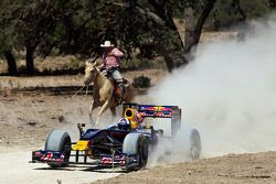 David Coulthard drives the Red Bull F1 car on the Circuit of the Americas in construction