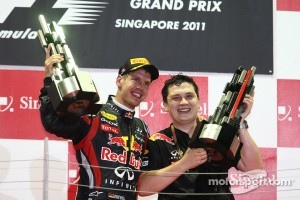 Podium: race winner Sebastian Vettel, Red Bull Racing