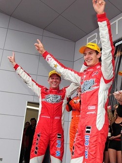 Race winners Garth Tander and Nick Percat celebrate