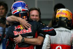 Third place Mark Webber, Red Bull Racing and second place Lewis Hamilton, McLaren Mercedes