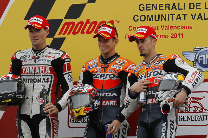 Podio: 1º Casey Stoner, 2º Ben Spies, 3º Andrea Dovizioso