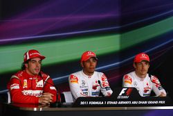 Post-race press conference: race winner Lewis Hamilton, McLaren Mercedes, second place Fernando Alonso, Scuderia Ferrari, third place Jenson Button, McLaren Mercedes