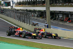 Mark Webber, Red Bull Racing passes Sebastian Vettel, Red Bull Racing