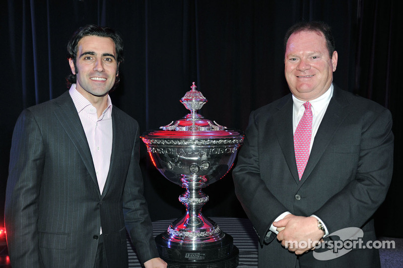 Dario Franchitti and Chip Ganassi with the IZOD IndyCar Series World Championship Trophy