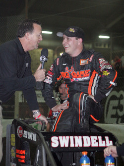Kevin Swindell celebrates winning the 26th Lucas Oil Chili Bowl