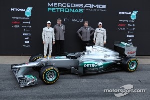 Nico Rosberg, Mercedes GP with Ross Brawn, Mercedes GP Team Principal, Norbert Haug, Mercedes Sporting Director and Michael Schumacher, Mercedes GP