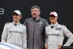 Nico Rosberg, Mercedes GP with Ross Brawn, Mercedes GP Team Principal andMichael Schumacher, Mercedes GP- Mercedes F1 W03 Launch
