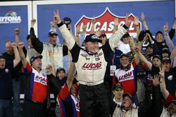 Victory lane: race winner Bobby Gerhart celebrates