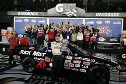 Victory lane: race winner Bobby Gerhart celebrates