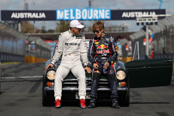 Michael Schumacher, Mercedes GP and Sebastian Vettel, Red Bull Racing