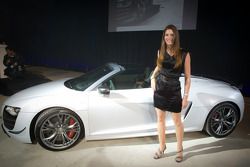 Cyndie Allemann poses with the new Audi R8 GT Spyder