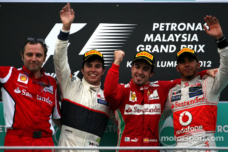 2012: 1. Fernando Alonso, 2. Sergio Perez, 3. Lewis Hamilton