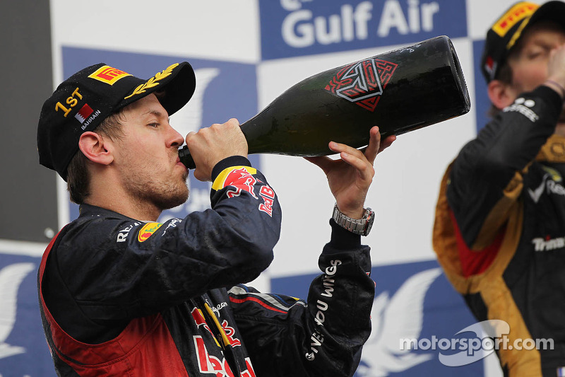 Race winner Sebastian Vettel, Red Bull Racing celebrates on the podium