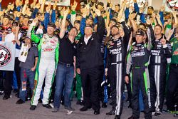 Race winner Jimmie Johnson and the rest of the Hendricks Motorsport crew celebrate 200 wins